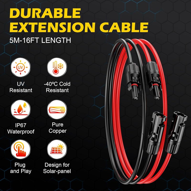 OWINUSTECH 16Ft SolarCable SolarExtension Cable,10AWGSolar Panel ExtensionCable with Female and Male Connectors,Waterproof SolarExtension Cable Kit - Image 2